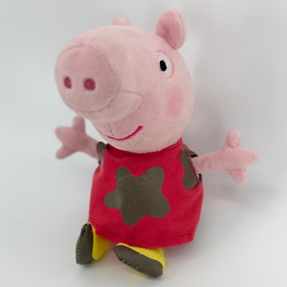 Ty Beanie Baby Peppa Pig Muddy Puddles Plush Pink Pig Red Dress 8 Inch